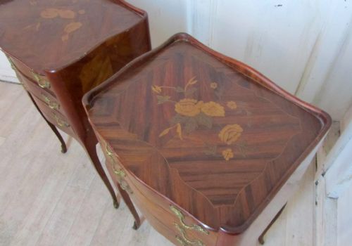 fig 1. A Pair of Inlaid French Serpentine Bedside Cupboards