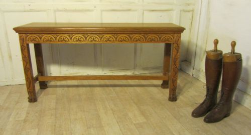 Victorian Carved Golden Oak Window Seat, Hall Bench