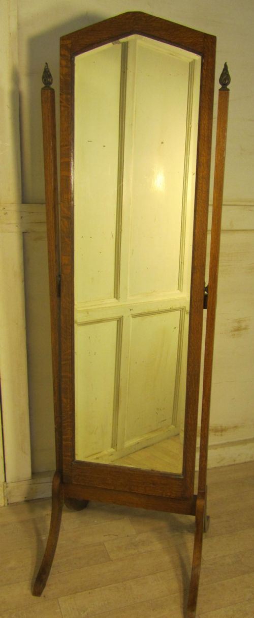 Victorian Golden Oak Arts and Crafts Cheval Mirror