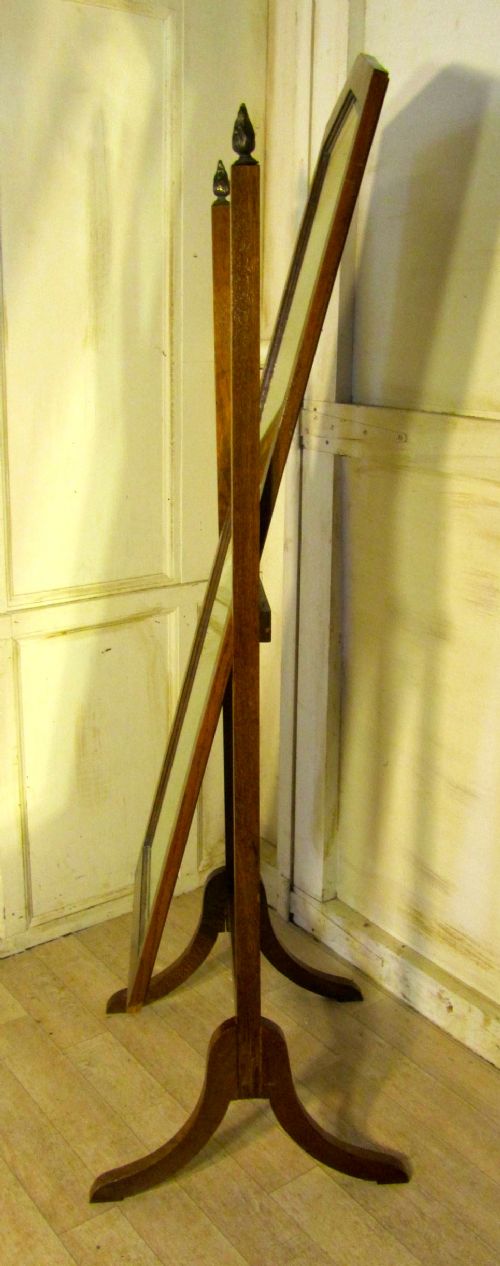 fig 1. Victorian Golden Oak Arts and Crafts Cheval Mirror