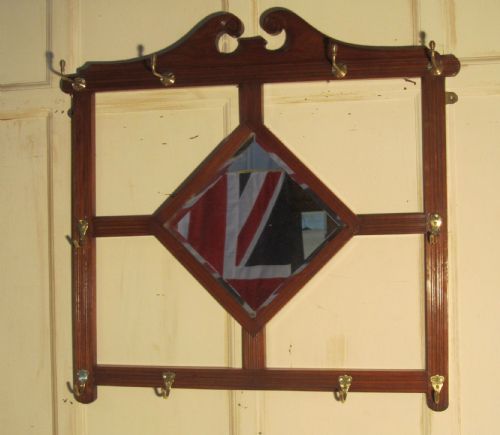 Edwardian Mahogany Hall Mirror with Hat and Coat Hooks