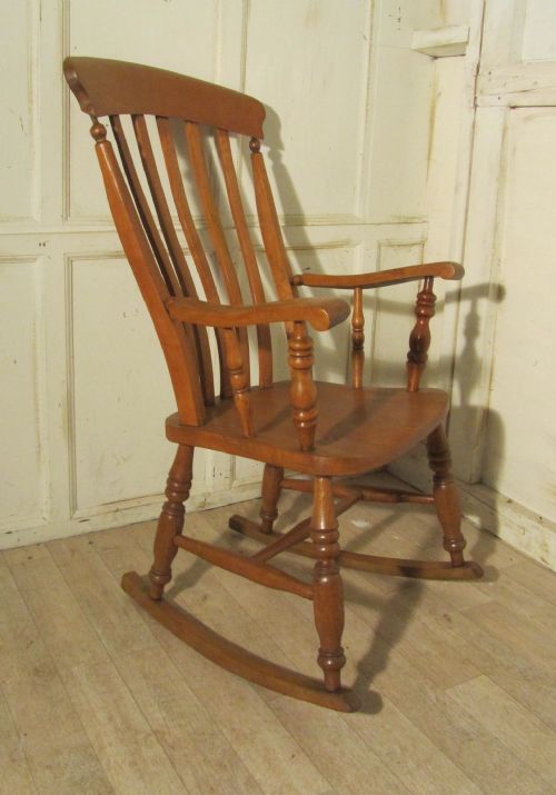 fig 1. Victorian Beech and Elm Slat Back Carver Rocking Chair