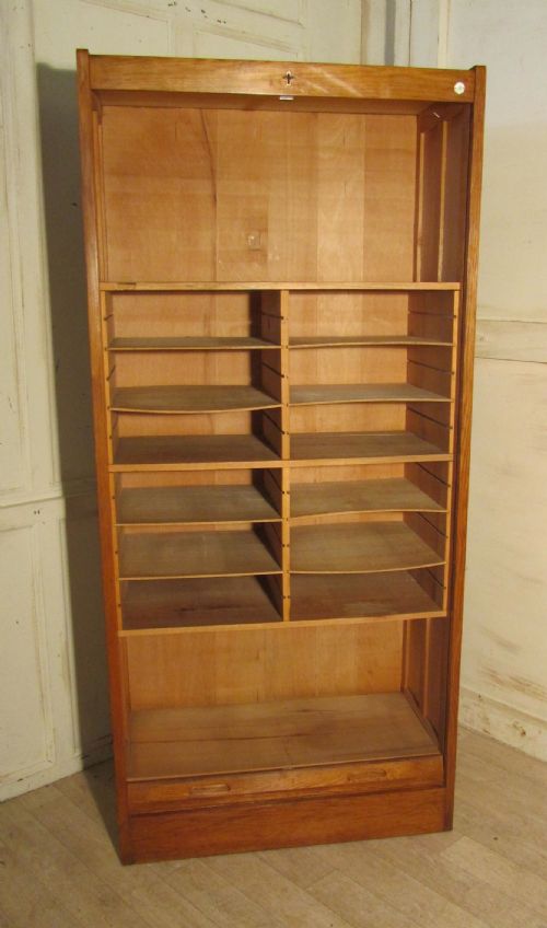 fig 1. A French Wide Tambour Fronted Oak Art Deco Filing Cabinet