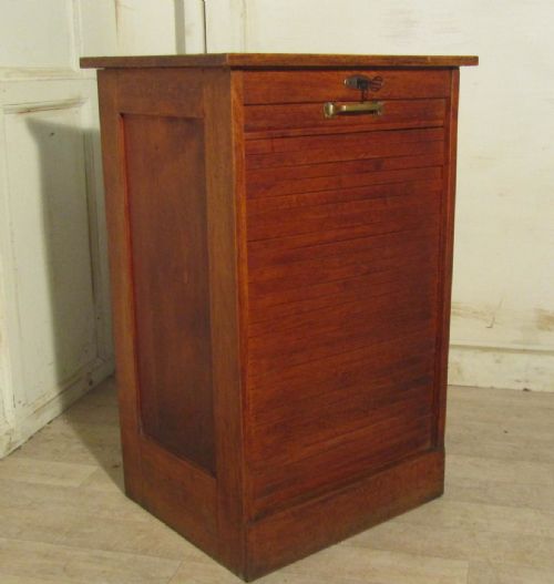 Tambour Fronted Golden Oak Art Deco Filing Cabinet