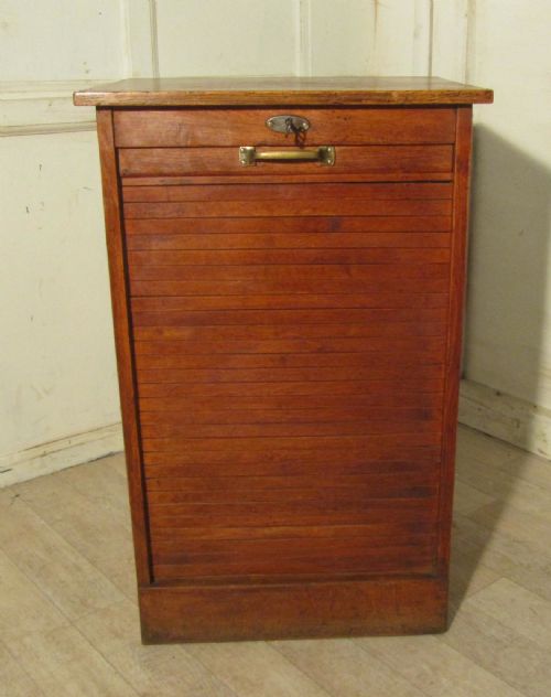 fig 1. Tambour Fronted Golden Oak Art Deco Filing Cabinet