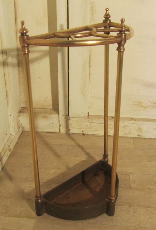 Victorian Half Round Brass and Iron Stick Stand or Umbrella Stand