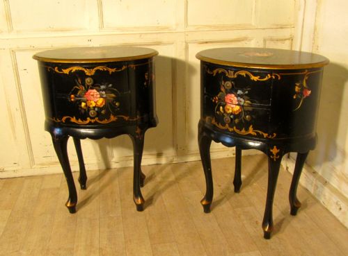 A Pair of Black Lacquered Chinoiserie Bedside Tables or Sofa Tables
