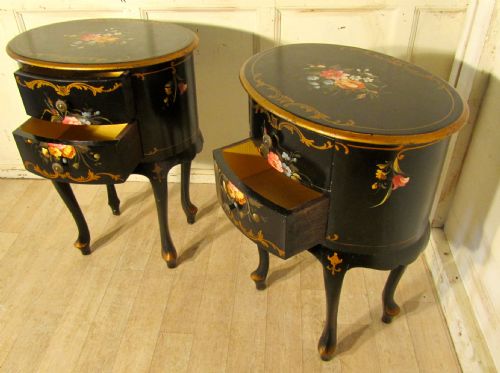 fig 1. A pair of Black Lacquered Chinoiserie Bedside Tables or Sofa tables