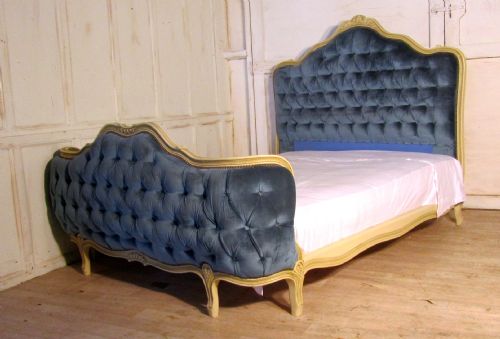 19th Century French Blue Corbielle Chateau Double Bed