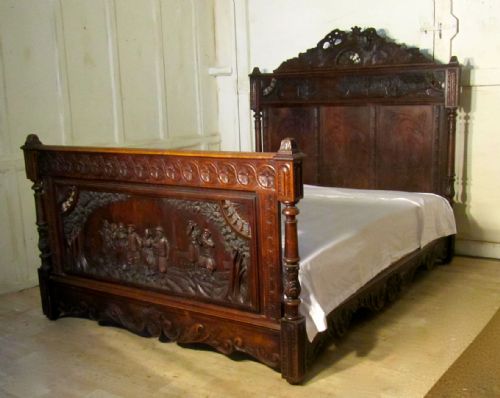 French Carved Oak Marriage Double Bed