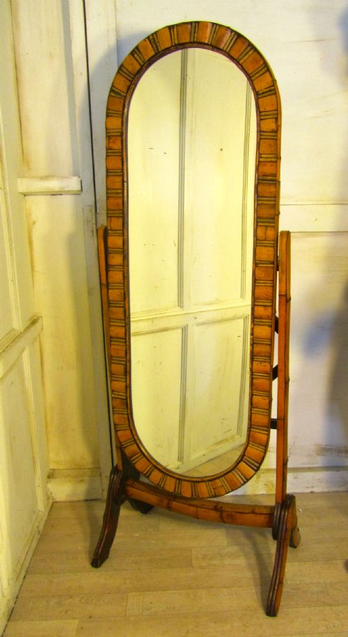 Art Deco Oval Bamboo Cheval Mirror