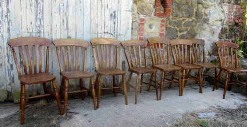 A Harlequin Set of 8 Beech & Elm Country Kitchen Dining Chairs