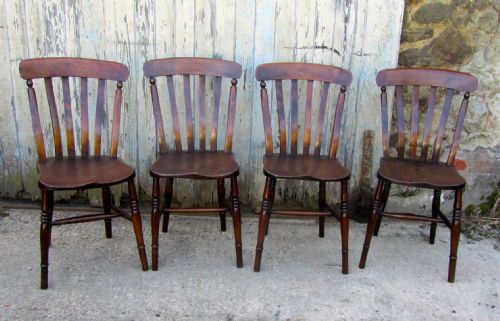 Set of 4 Victorian Slat Back Farmhouse Kitchen Chairs