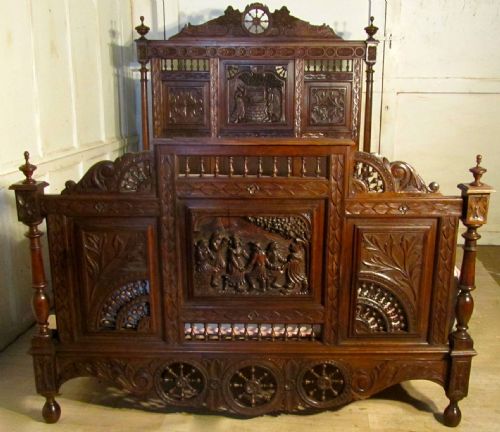 fig 1. Breton Carved Oak and Chestnut Marriage Double Bed