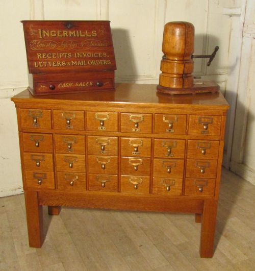 24 Drawer Golden Oak Card Index Filing Cabinet, Wine Rack/tv Stand