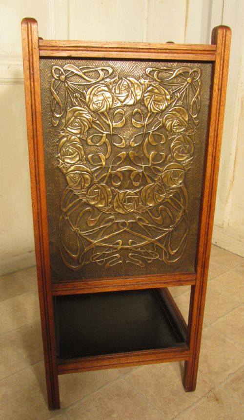 fig 1. Arts & Crafts Golden Oak & Brass Umbrella Stick Stand