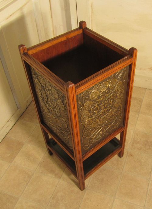 fig 2. Arts & Crafts Golden Oak & Brass Umbrella Stick Stand