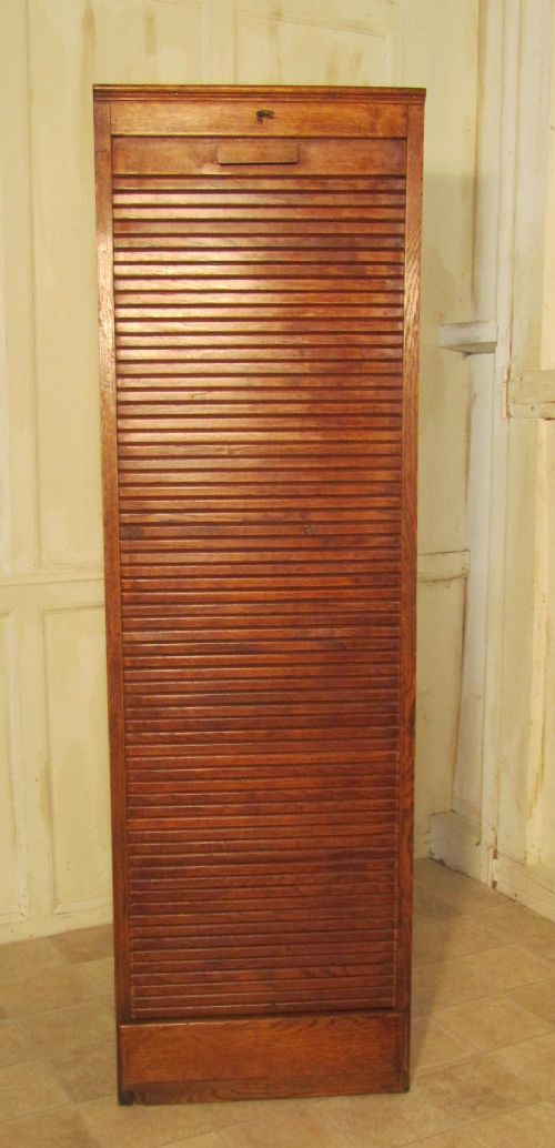 A French Tambour Fronted Oak Art Deco Filing Cabinet