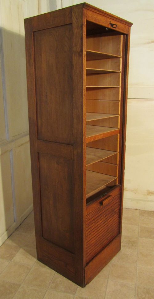 fig 1. A French Tambour Fronted Oak Art Deco Filing Cabinet