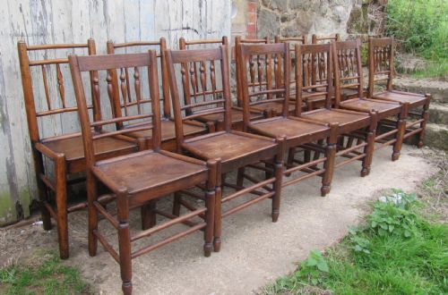 2 Sets of 6, Early 19th Century Clissett Style Elm and Ash Country Chairs
