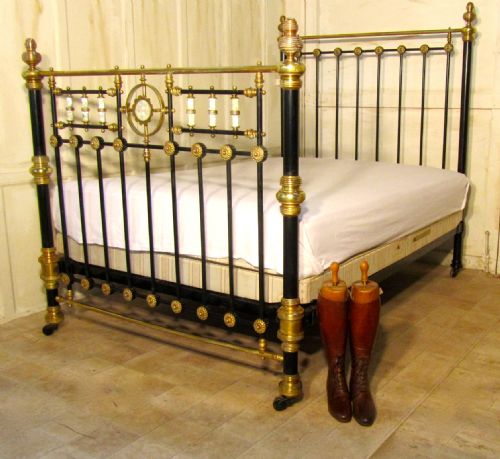  Splendid Victorian Brass and Iron Double Bed, Inlaid with Mother of Pearl