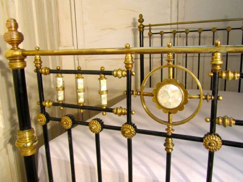 fig 2. Splendid Victorian Brass and Iron Double Bed, inlaid with Mother of Pearl