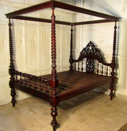 fig 1. Exceptional Quality Colonial Style Carved Mahogany 4 Poster Double Bed