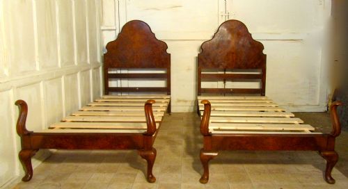 A Superb Pair of Bur Walnut Art Deco Twin Beds, by Heals