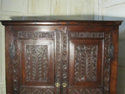 fig 1. 17th Century Carved Oak Wardrobe or Housekeepers Cupboard
