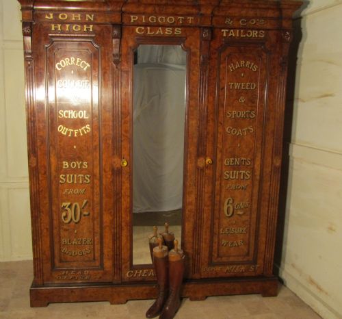 Victorian Walnut Gentleman’s Wardrobe from a Gentleman’s Outfitter Shop Display