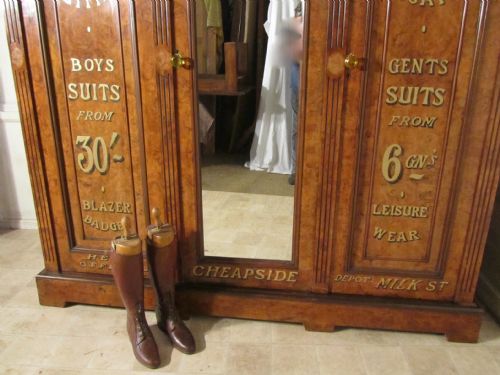 fig 2. Victorian Walnut Gentleman’s Wardrobe from a Gentleman’s Outfitter Shop Display