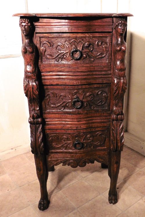French 19th Century Carved Oak and Chestnut Chest of Drawers