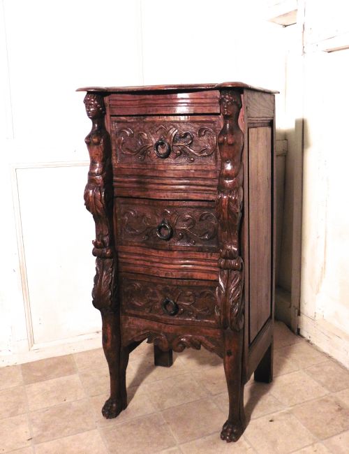 fig 1. French 19th Century Carved Oak and Chestnut Chest of Drawers