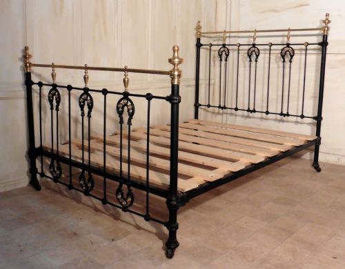 Victorian Art Nouveau Brass and Iron Double Bed