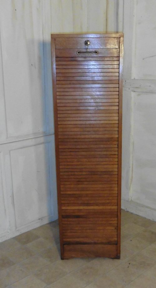 A French Tambour Fronted Oak Art Deco Filing Cabinet