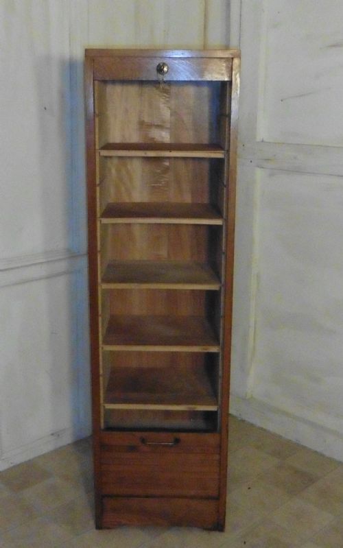 fig 1. A French Tambour Fronted Oak Art Deco Filing Cabinet