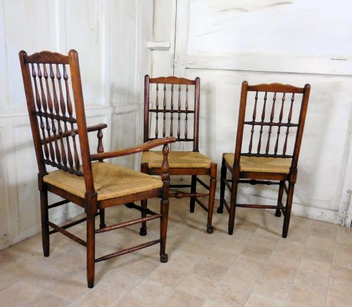fig 1. A Set of 7 Spindle Back Country Oak Dining Chairs