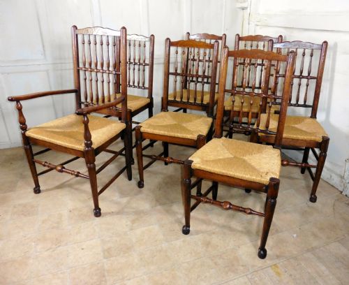 fig 2. A Set of 7 Spindle Back Country Oak Dining Chairs