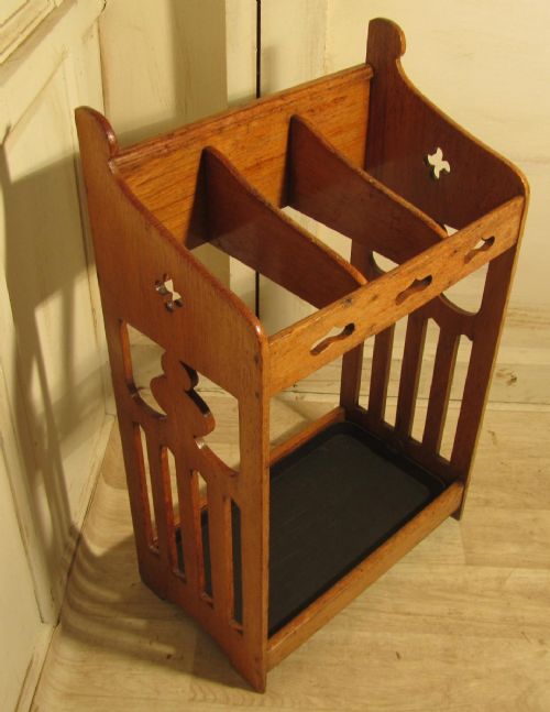 fig 1. 19th Century Ash Arts and Crafts Stick Stand or Umbrella Hall Stand