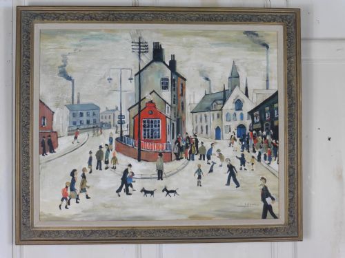 Acrylic on Canvas “A Street in Clitheroe” by John Anderson After L.s.lowry