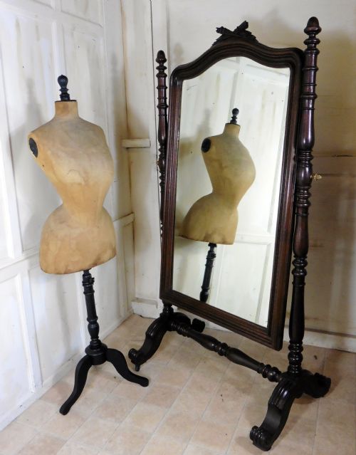 Superb 19th Century Breton Oak Cheval Mirror