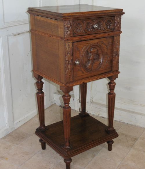 fig 1. French Carved Oak Night Table or Bedside Cupboard