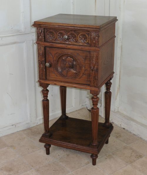 fig 2. French Carved Oak Night Table or Bedside Cupboard