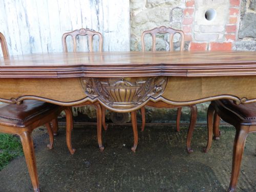 fig 4. A Large French Parquetry Draw Leaf Table and 6 Chairs