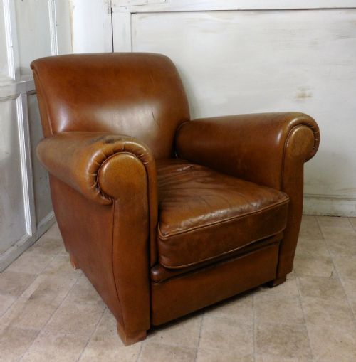 fig 1. French Aged Leather Art Deco Club Chair