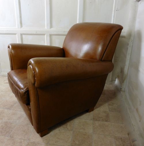fig 2. French Aged Leather Art Deco Club Chair