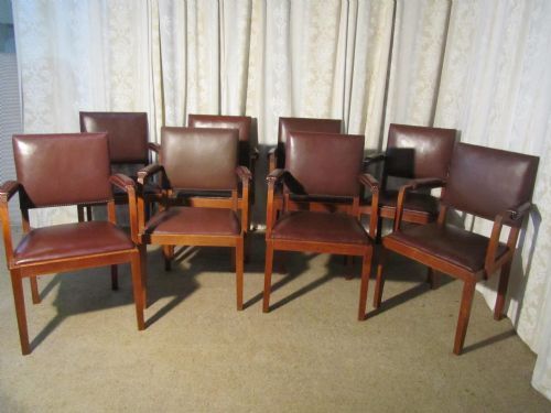 Set of 8 Oak & Leather Boardroom or Dining Chairs by Heals