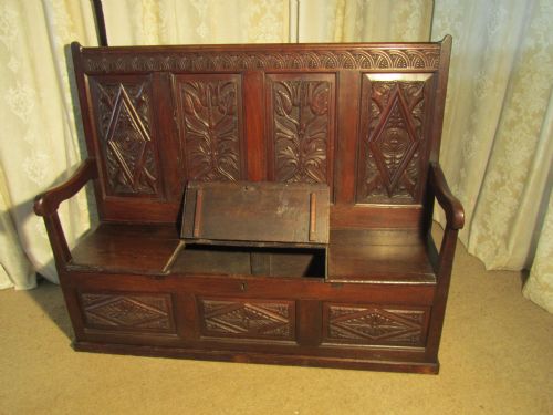 fig 1. An 18th Century High Back Oak Box Settle
