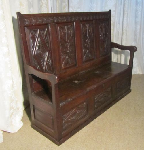 fig 2. An 18th Century High Back Oak Box Settle
