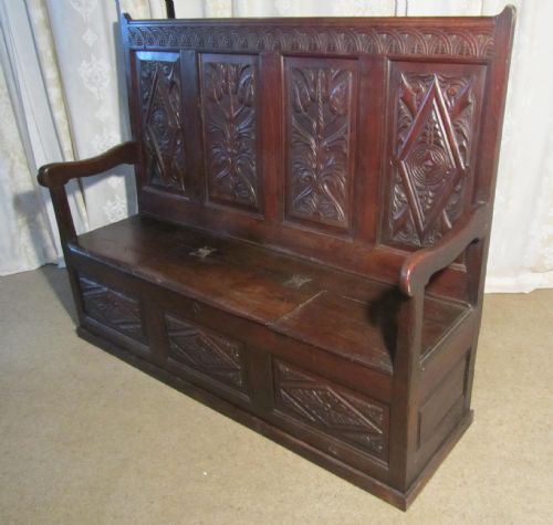fig 3. An 18th Century High Back Oak Box Settle